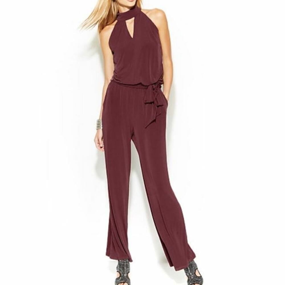 INC International Concepts Burgundy Halter Jumpsuit Petite Medium